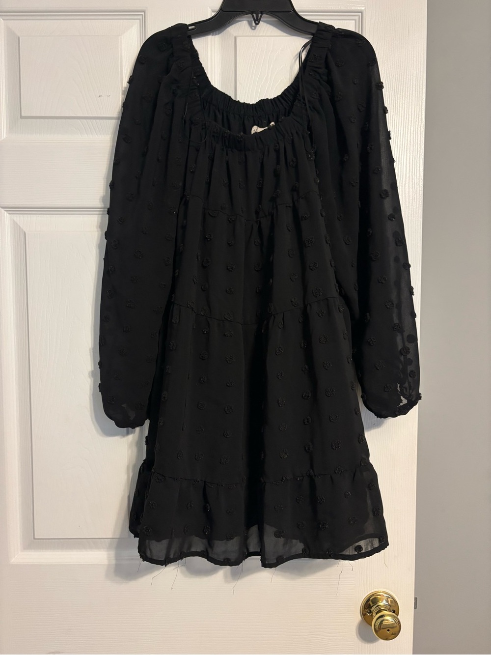 Dress Up Black Swiss Dot Tiered Babydoll Dress